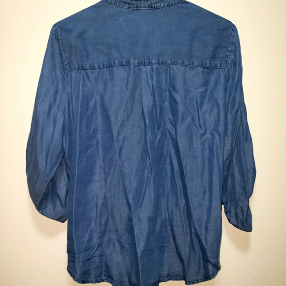 Harvè Bernard Blue Jean Shirt Supr soft Silky Knotted Waist Women's Size L NWT - Picture 2 of 6